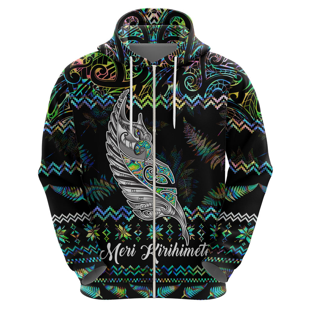 Personalised New Zealand Christmas Hoodie Maori Fern Manaia Meri Kirihimete with Papaua Shell LT9