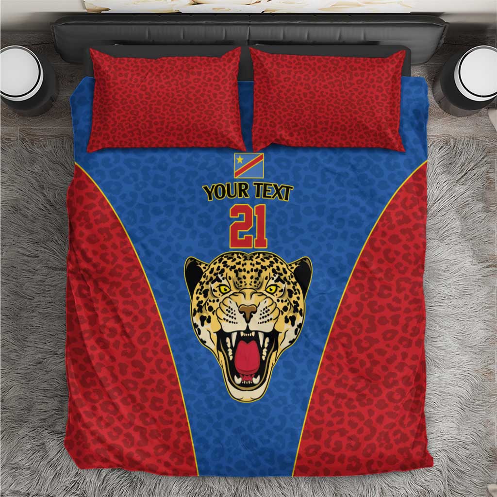 Africa DR Congo Football Custom Bedding Set Blue Leopard Skin Pattern LT9