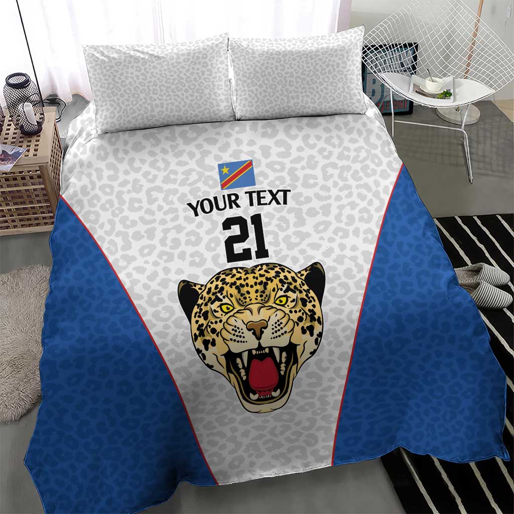 Africa DR Congo Football Custom Bedding Set White Leopard Skin Pattern LT9