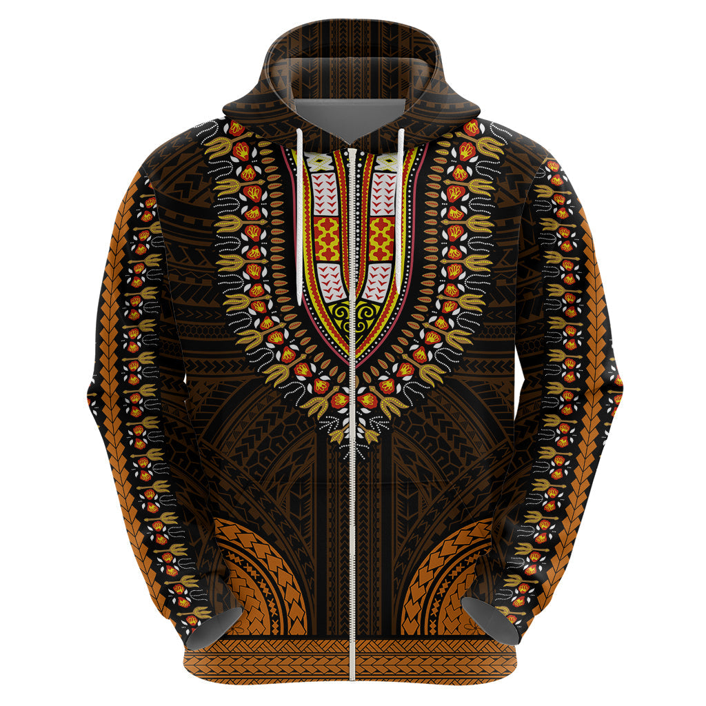 African Dashiki Hoodie With Polynesian Pattern - Gold LT9