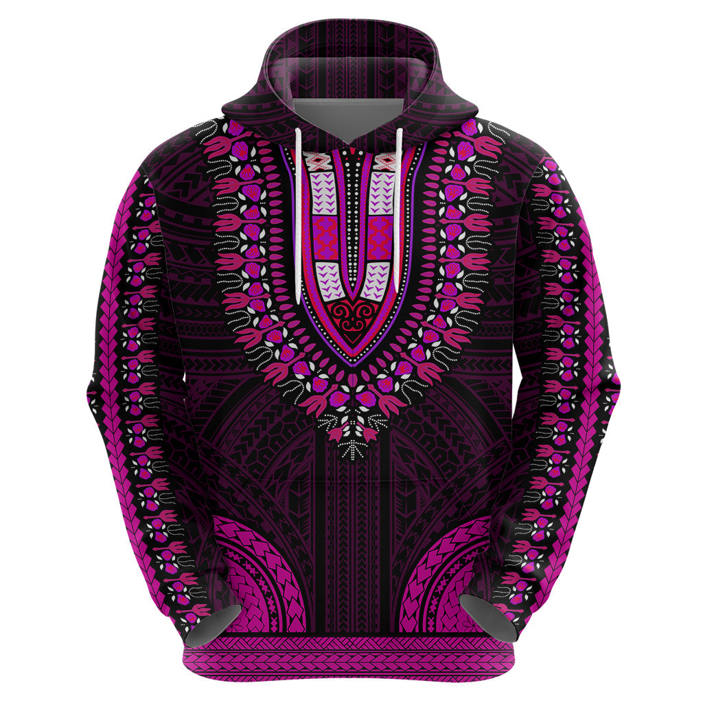 African Dashiki Hoodie With Polynesian Pattern - Pink LT9