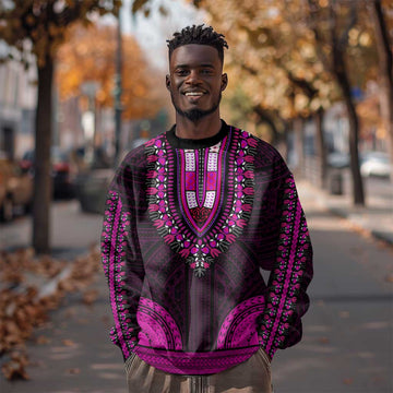African Dashiki and Polynesian Pattern Sweatshirt Pink LT9