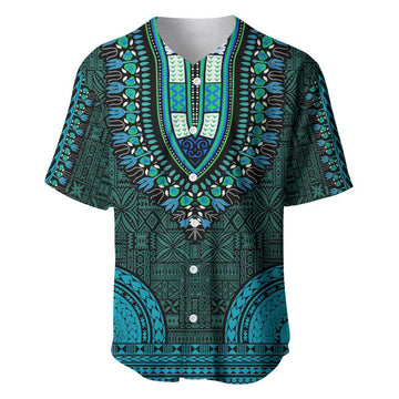 Teal Dashiki and Tapa Pattern Baseball Jersey Africa-Polynesia Together Culture LT9