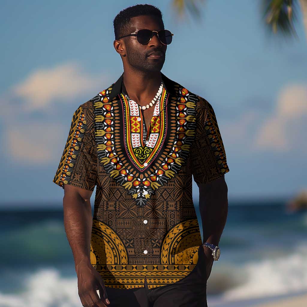 Gold Dashiki and Tapa Pattern Hawaiian Shirt Africa-Polynesia Together Culture LT9
