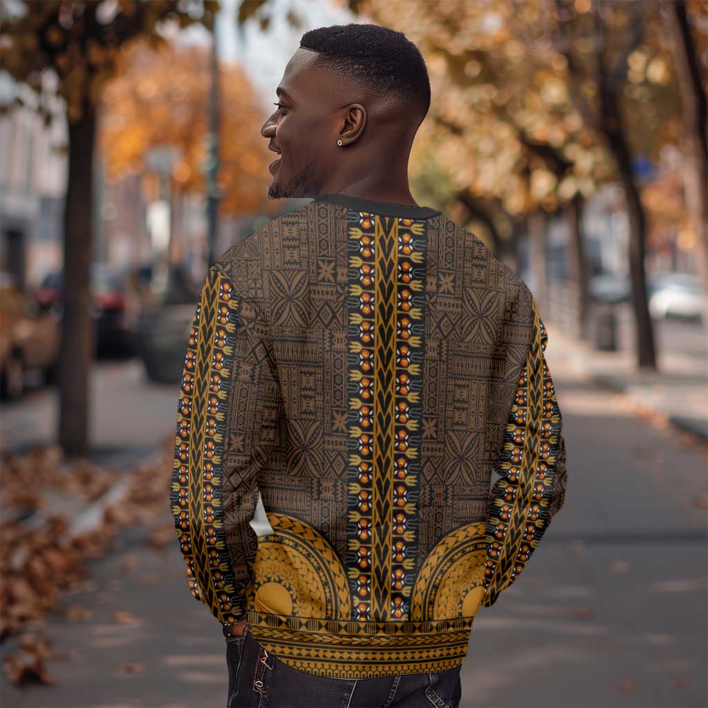 Gold Dashiki and Tapa Pattern Sweatshirt Africa-Polynesia Together Culture LT9