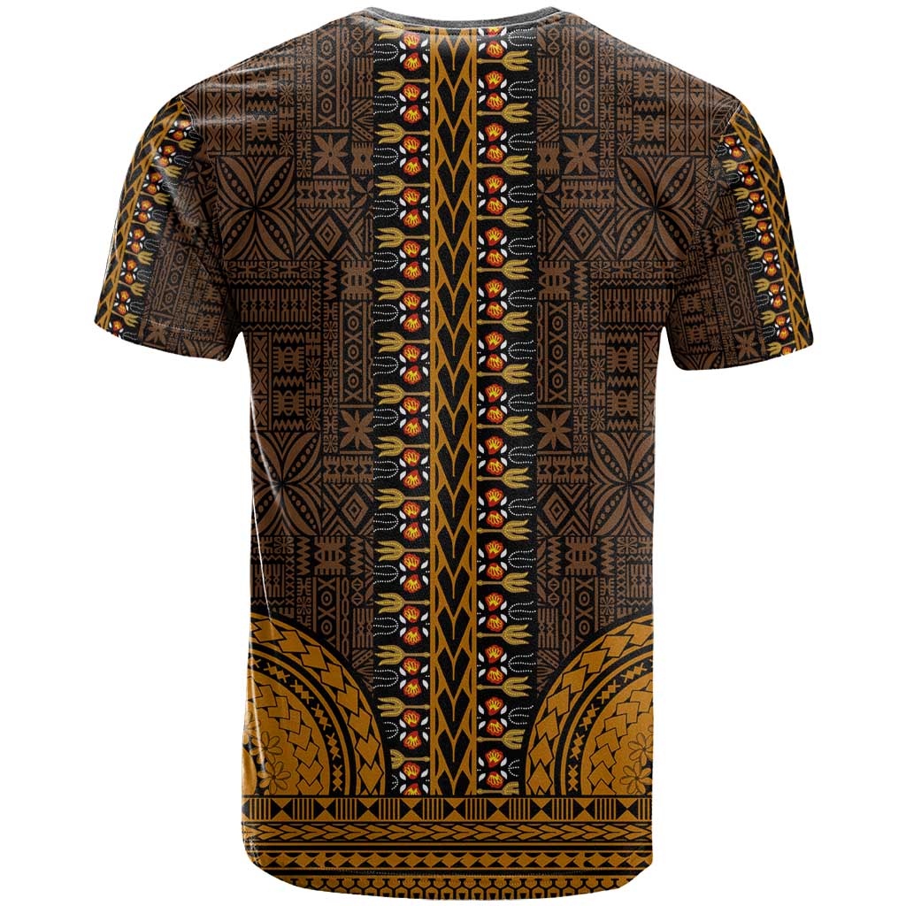 Gold Dashiki and Tapa Pattern T shirt Africa-Polynesia Together Culture LT9