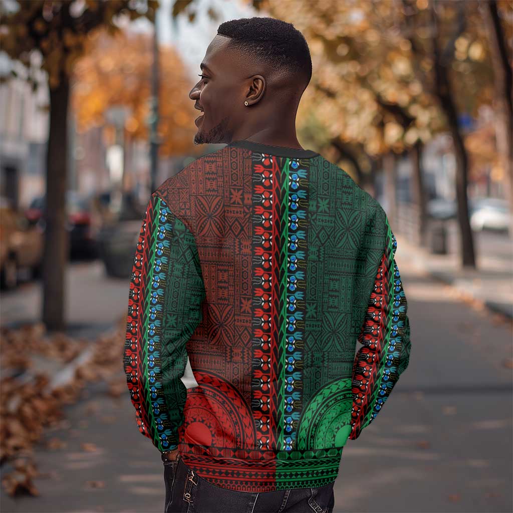 Green-red Dashiki and Tapa Pattern Sweatshirt Africa-Polynesia Together Culture LT9