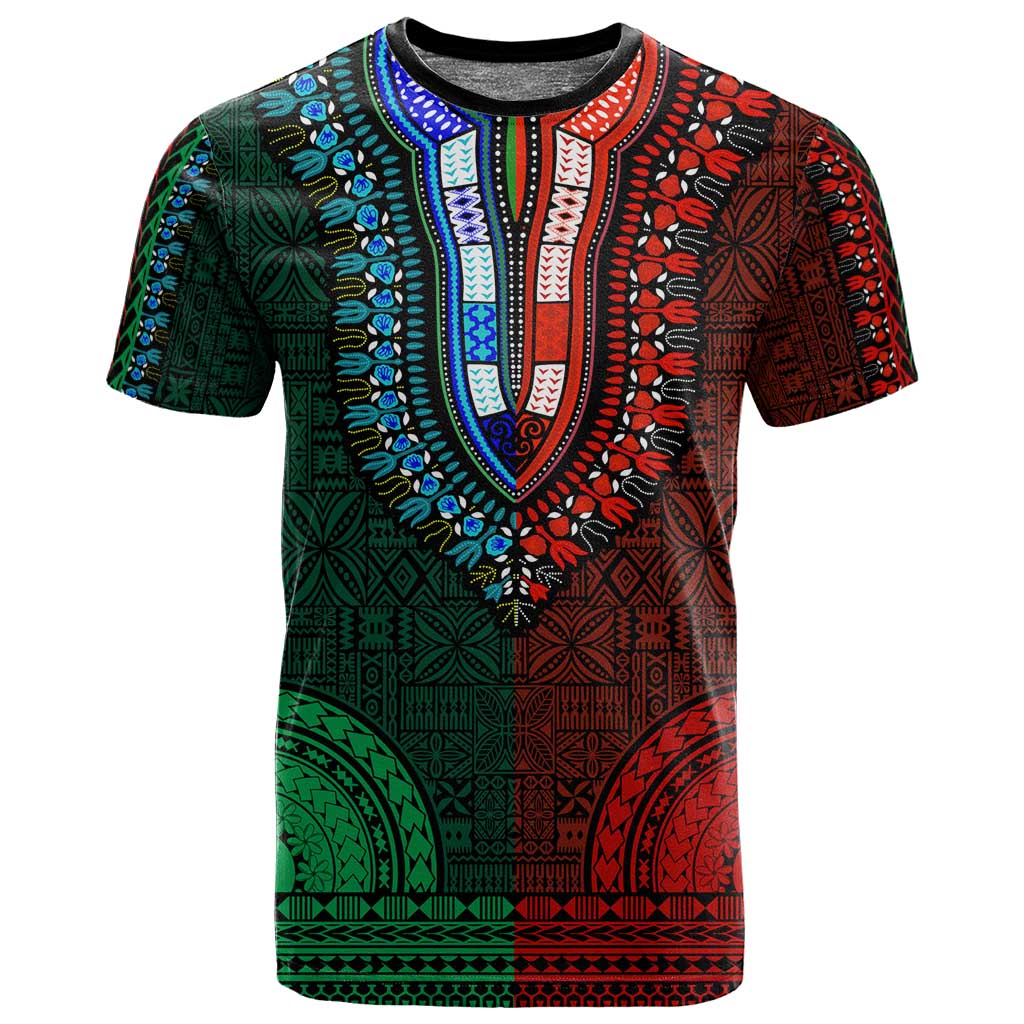 Green-red Dashiki and Tapa Pattern T shirt Africa-Polynesia Together Culture LT9