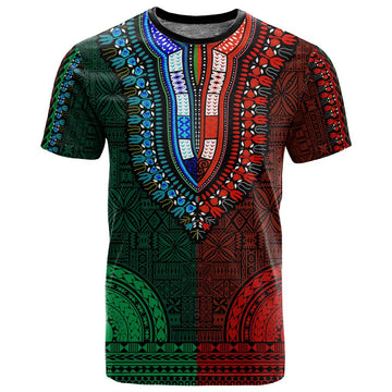 Green-red Dashiki and Tapa Pattern T shirt Africa-Polynesia Together Culture LT9