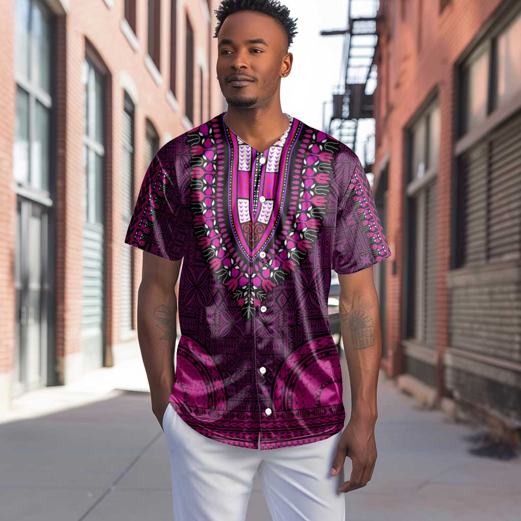 Pink Dashiki and Tapa Pattern Baseball Jersey Africa-Polynesia Together Culture LT9