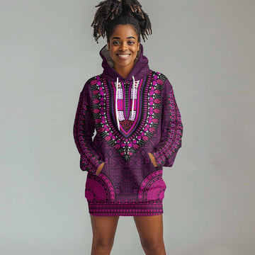 Pink Dashiki and Tapa Pattern Hoodie Dress Africa-Polynesia Together Culture LT9