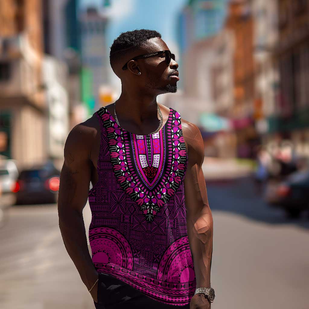 Pink Dashiki and Tapa Pattern Men Tank Top Africa-Polynesia Together Culture LT9