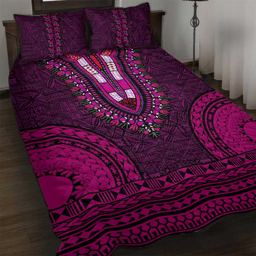 Pink Dashiki and Tapa Pattern Quilt Bed Set Africa-Polynesia Together Culture LT9