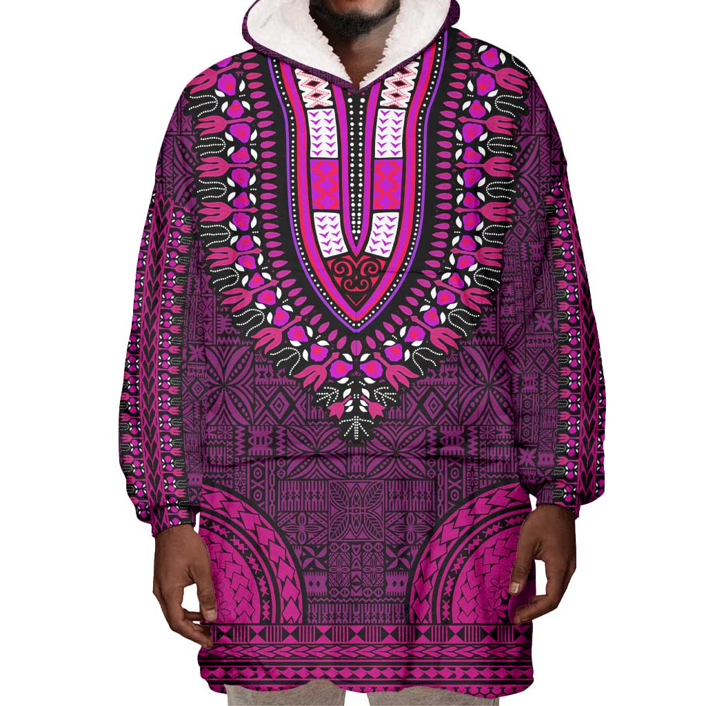 Pink Dashiki and Tapa Pattern Wearable Blanket Hoodie Africa-Polynesia Together Culture LT9