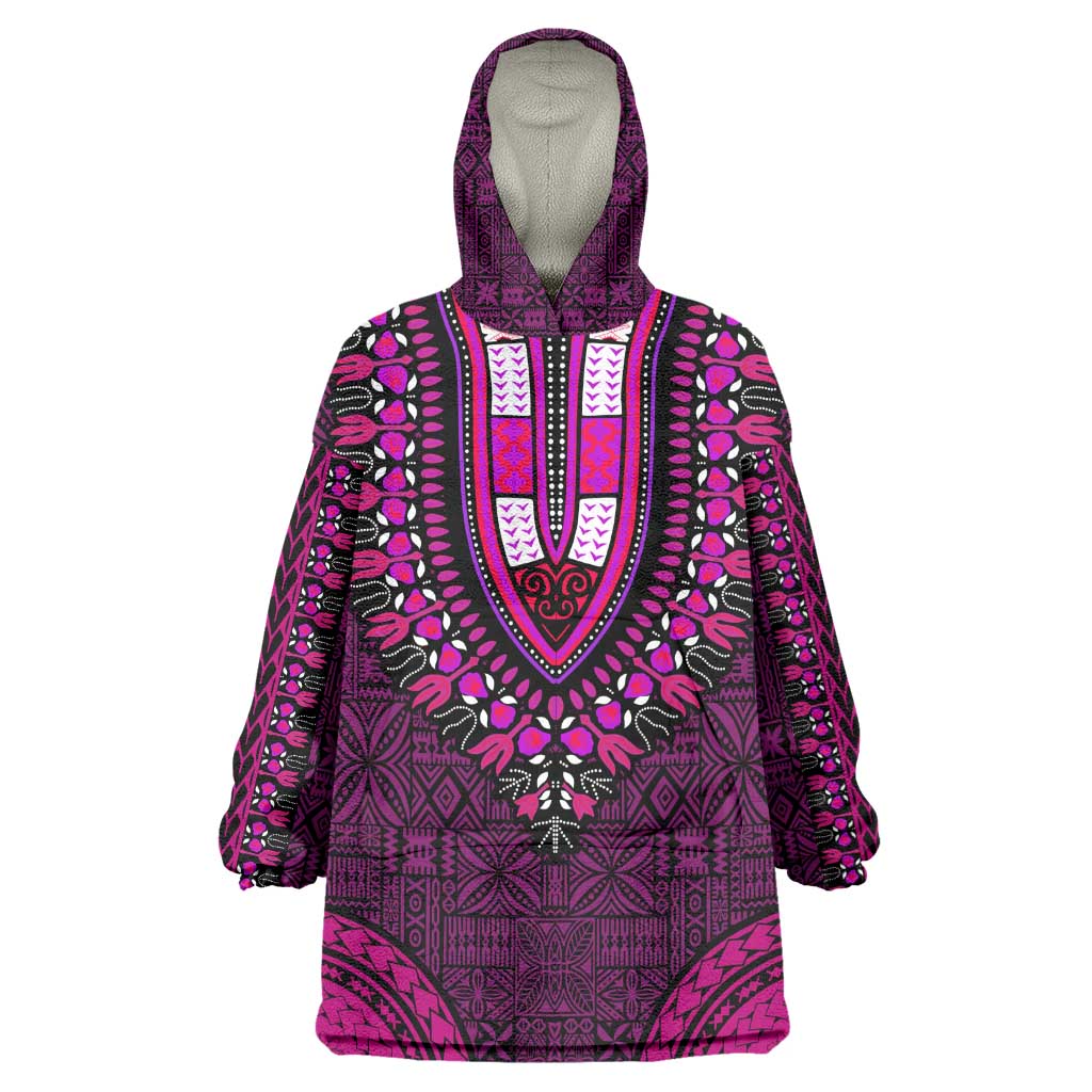Pink Dashiki and Tapa Pattern Wearable Blanket Hoodie Africa-Polynesia Together Culture LT9