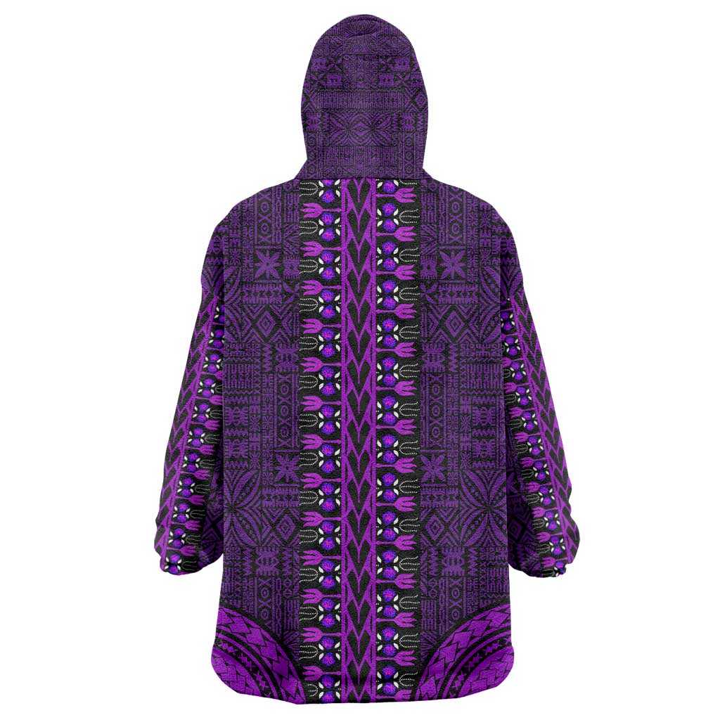 Purple Dashiki and Tapa Pattern Wearable Blanket Hoodie Africa-Polynesia Together Culture LT9