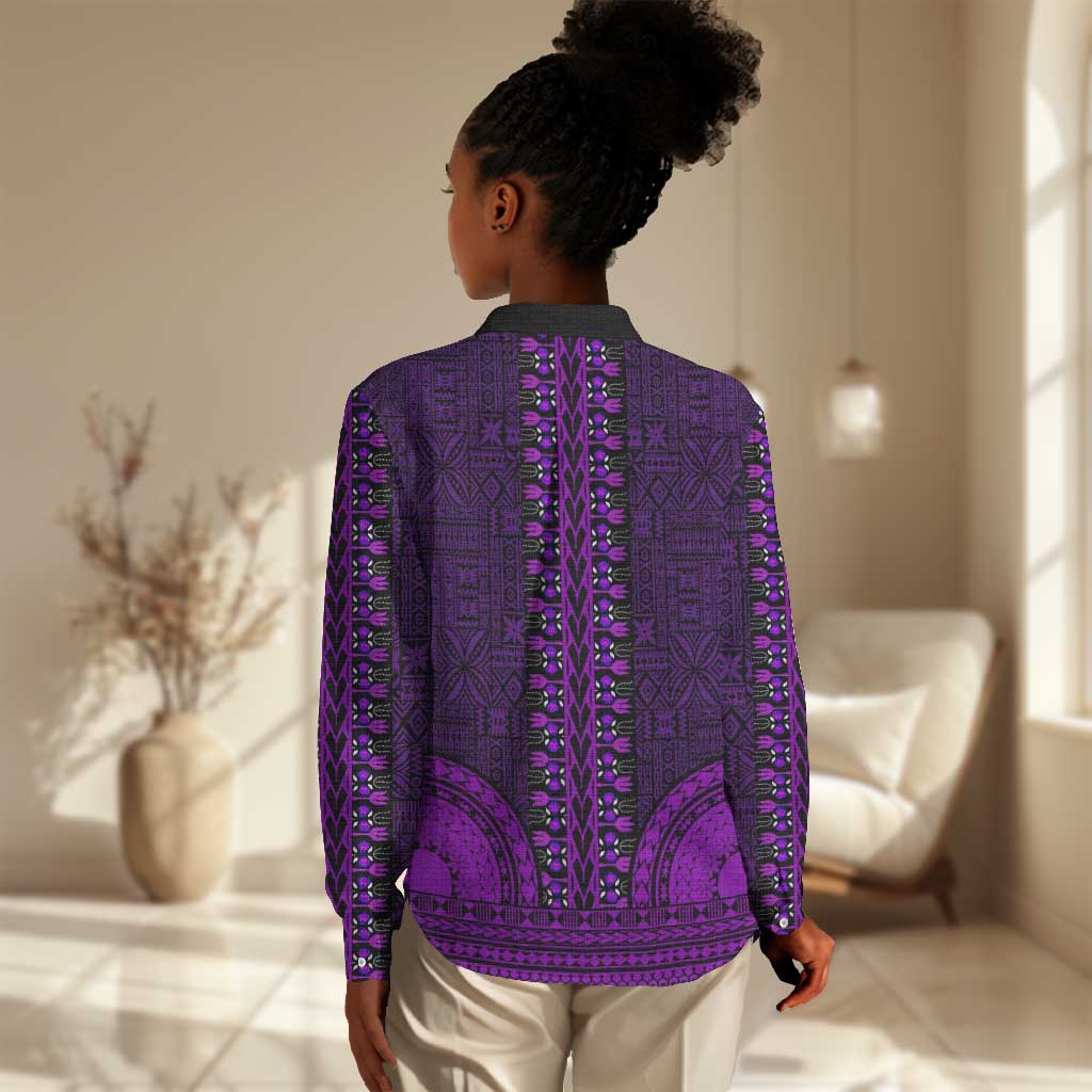 Purple Dashiki and Tapa Pattern Women Casual Shirt Africa-Polynesia Together Culture LT9