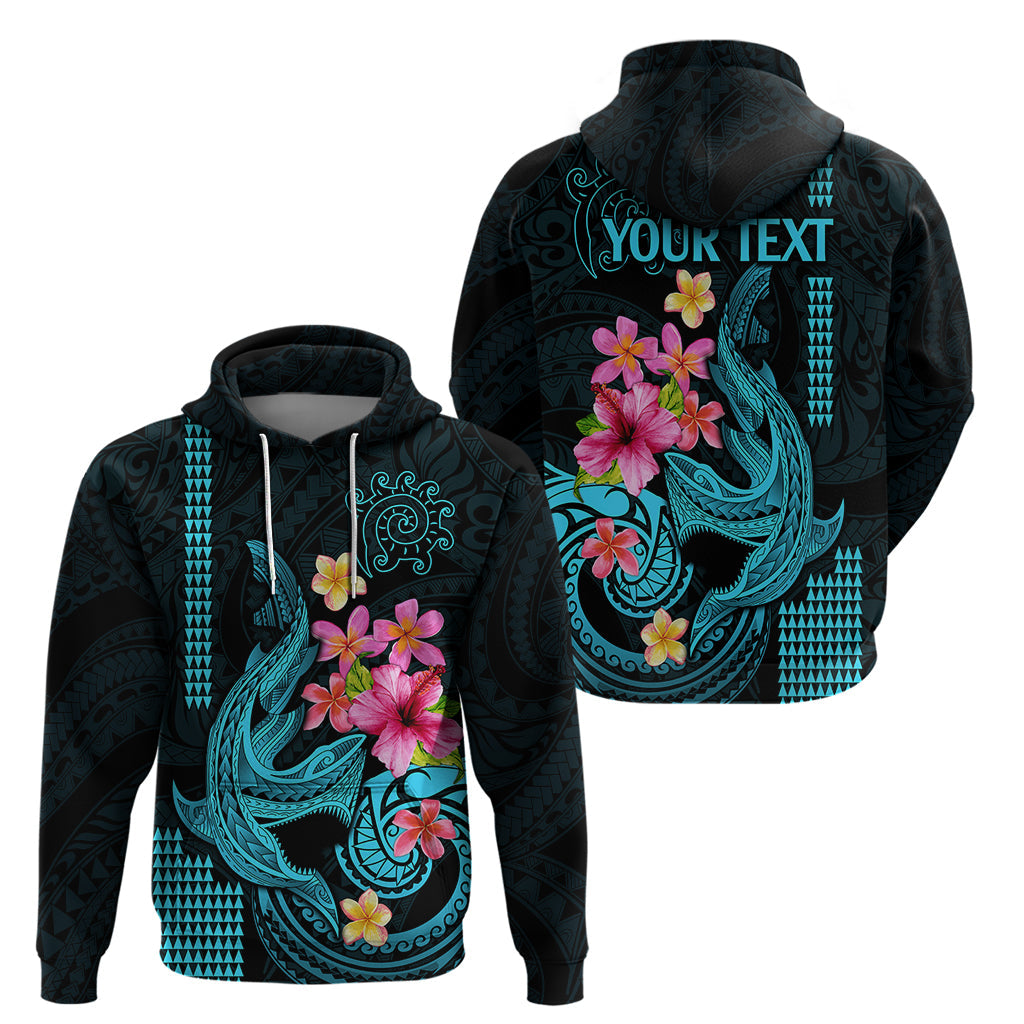 Custom Polynesian Hoodie Hawaiian Warriors with Tribal Shark Tattoos - Blue LT9