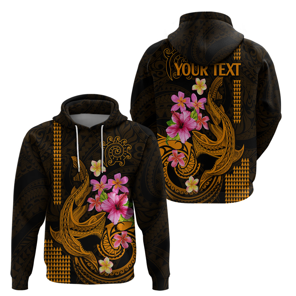 Custom Polynesian Hoodie Hawaiian Warriors with Tribal Shark Tattoos - Gold LT9