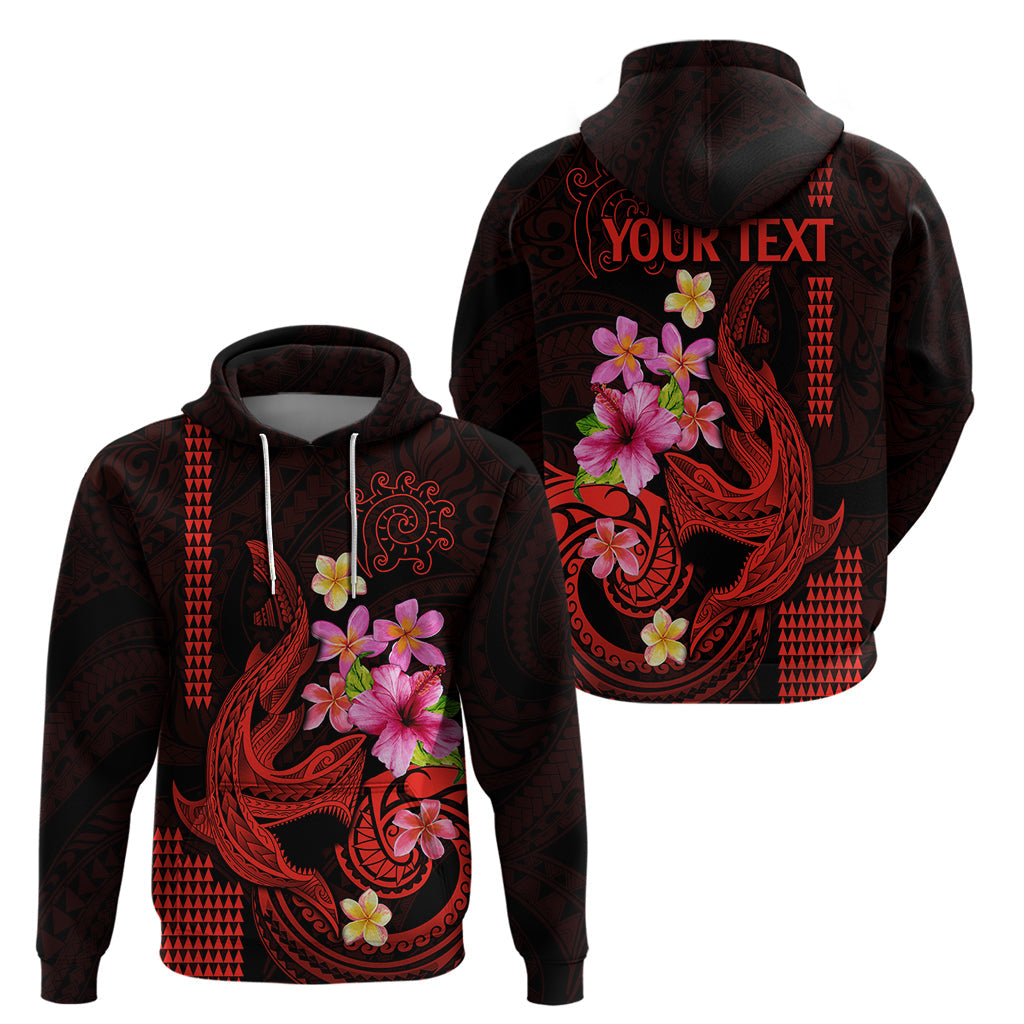 Custom Polynesian Hoodie Hawaiian Warriors with Tribal Shark Tattoos - Red LT9