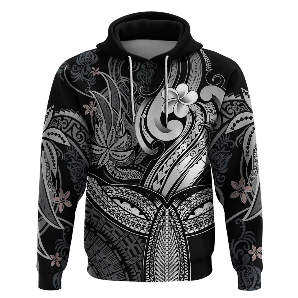 Polynesia Hoodie Whale Tale and Polynesian Sunset Plumeria Black LT9