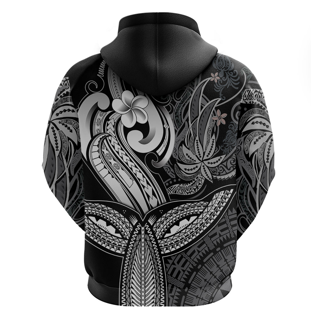Polynesia Hoodie Whale Tale and Polynesian Sunset Plumeria Black LT9