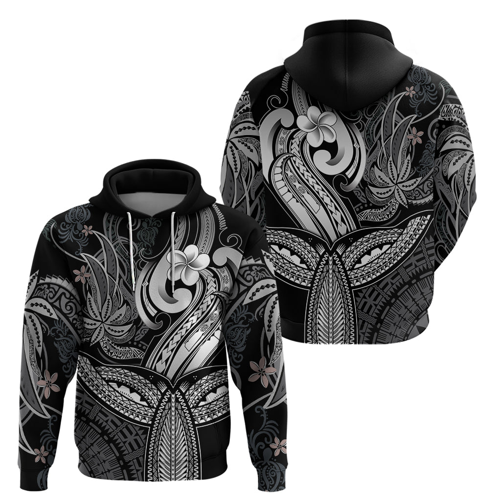 Polynesia Hoodie Whale Tale and Polynesian Sunset Plumeria Black LT9