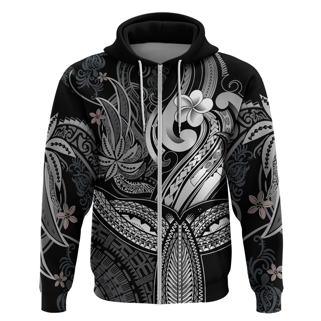 Polynesia Hoodie Whale Tale and Polynesian Sunset Plumeria Black LT9