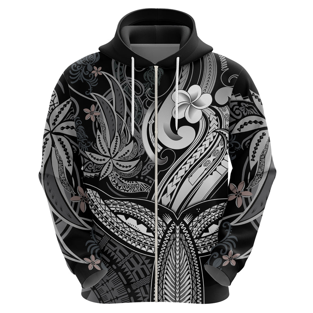 Polynesia Hoodie Whale Tale and Polynesian Sunset Plumeria Black LT9