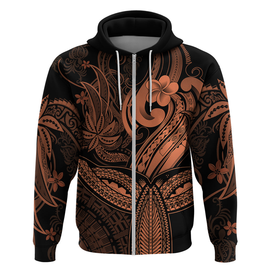 Polynesia Hoodie Whale Tale and Polynesian Sunset Plumeria Gold LT9