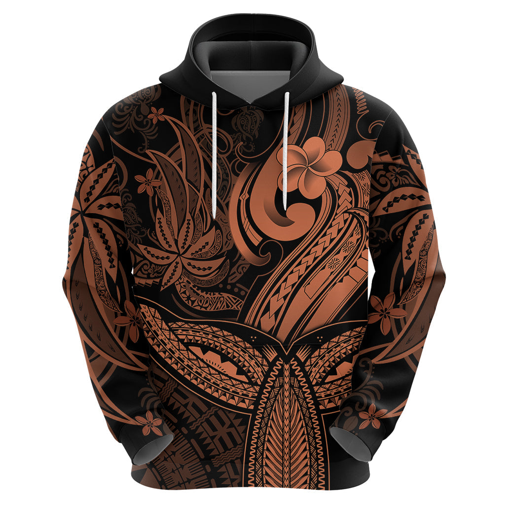 Polynesia Hoodie Whale Tale and Polynesian Sunset Plumeria Gold LT9