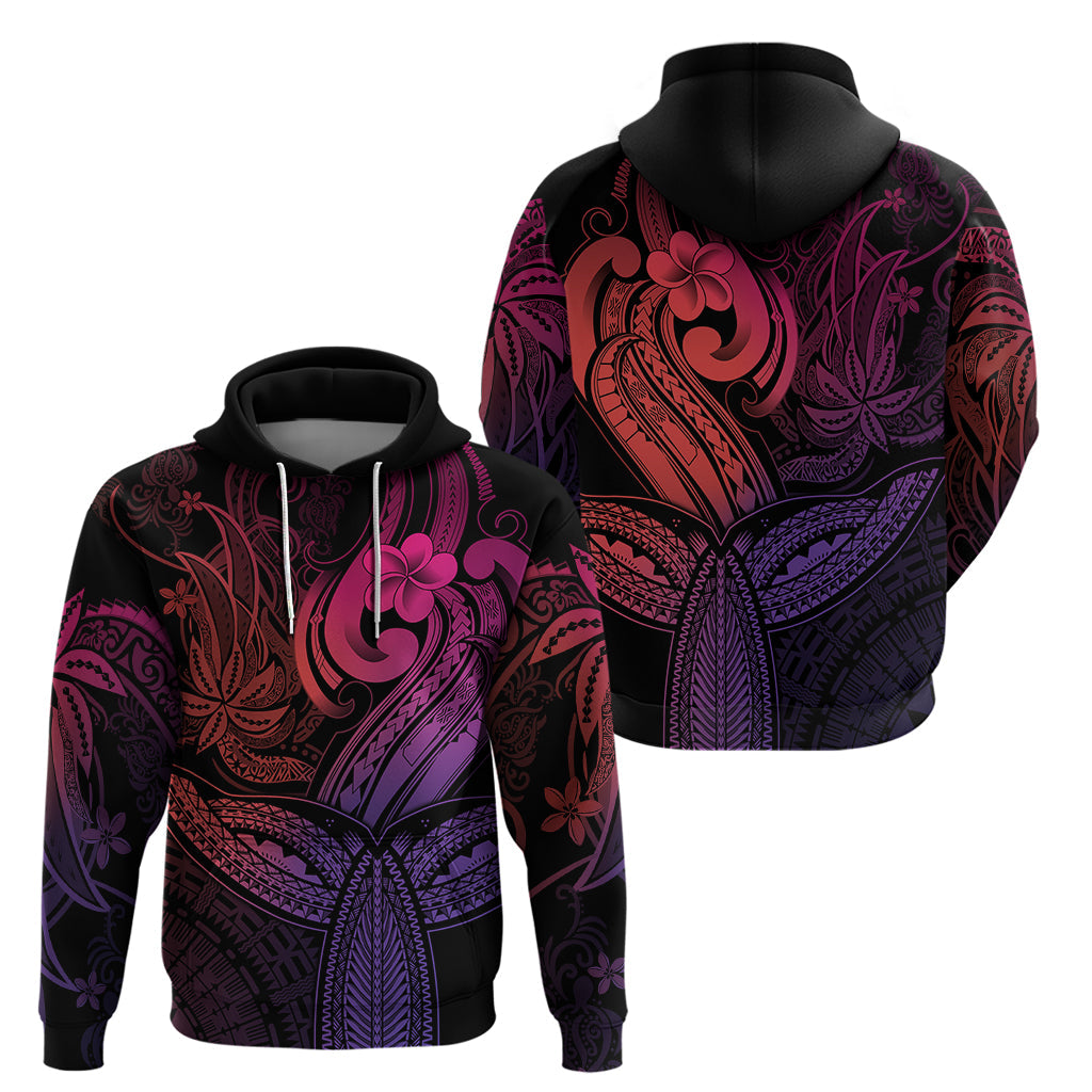 Polynesia Hoodie Whale Tale and Polynesian Sunset Plumeria Pink LT9