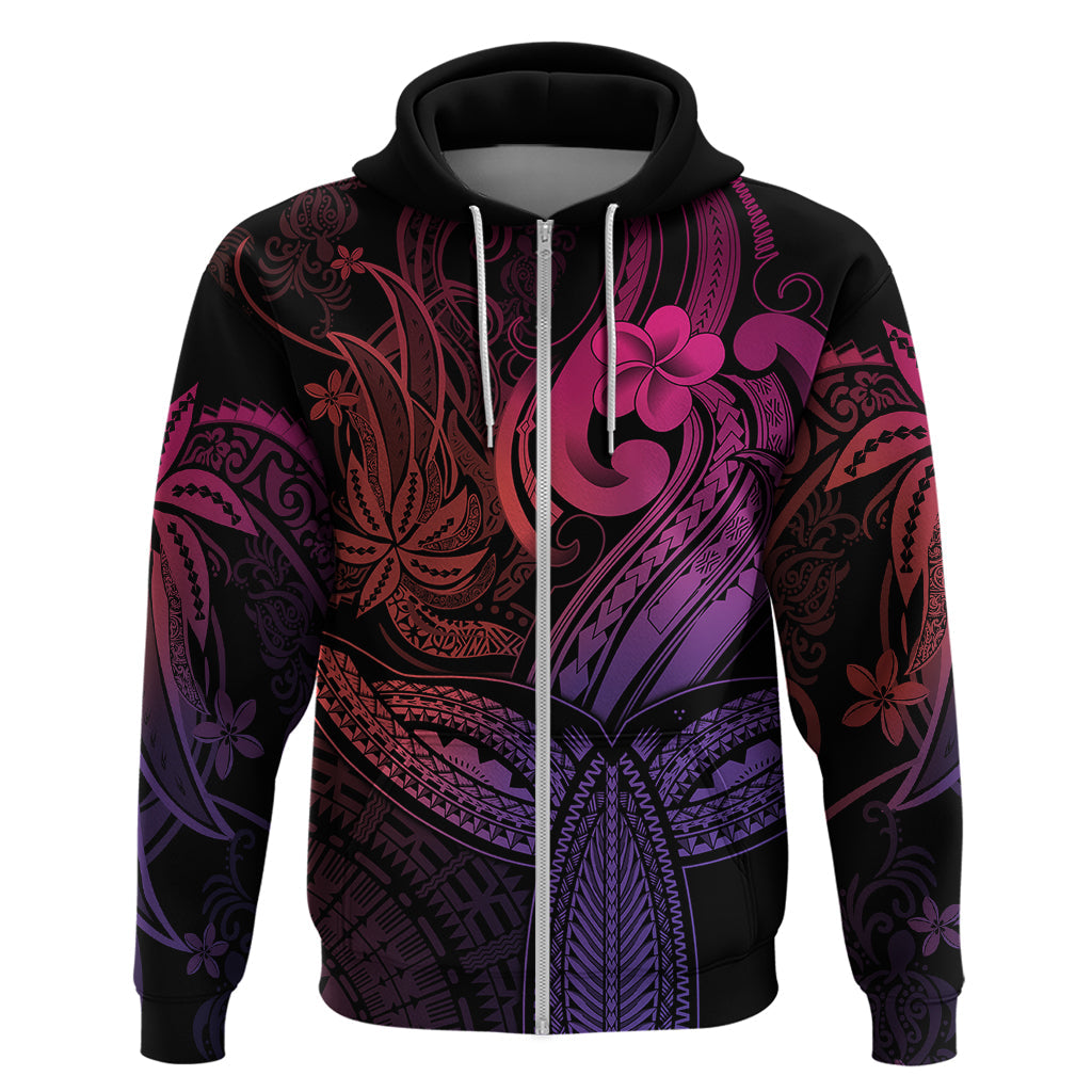Polynesia Hoodie Whale Tale and Polynesian Sunset Plumeria Pink LT9