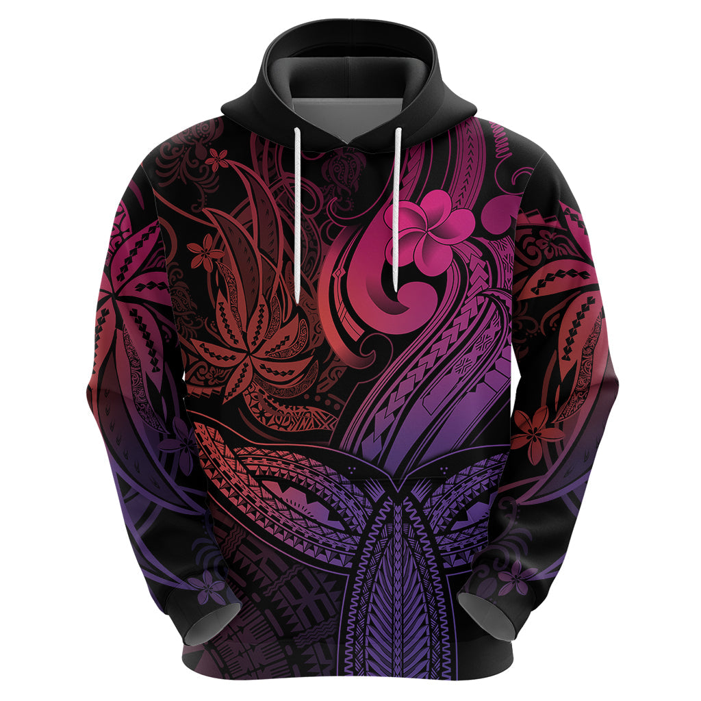 Polynesia Hoodie Whale Tale and Polynesian Sunset Plumeria Pink LT9