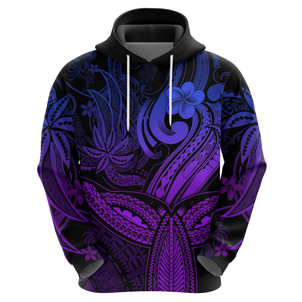 Polynesia Hoodie Whale Tale and Polynesian Sunset Plumeria Purple LT9