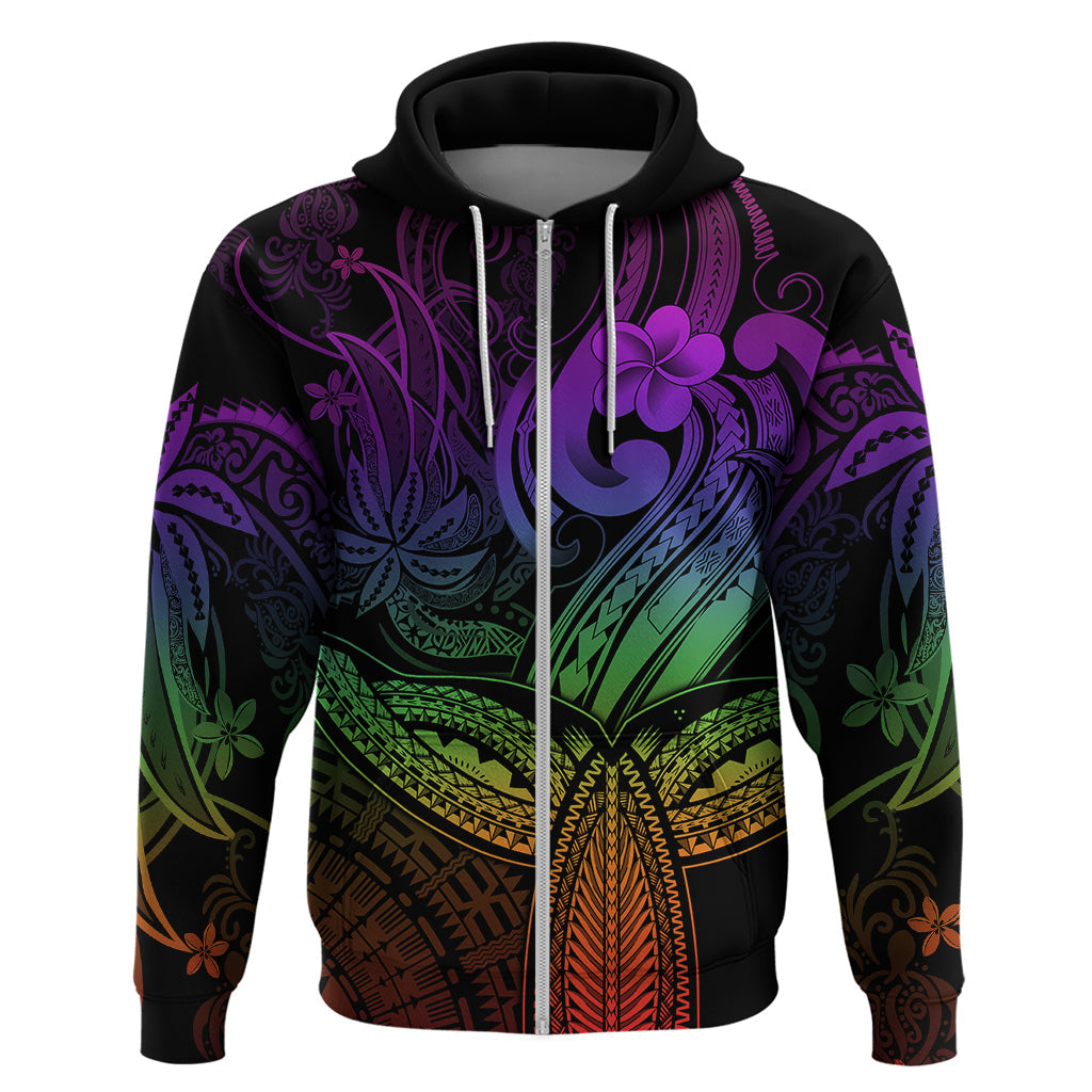 Polynesia Hoodie Whale Tale and Polynesian Sunset Plumeria Rainbow LT9