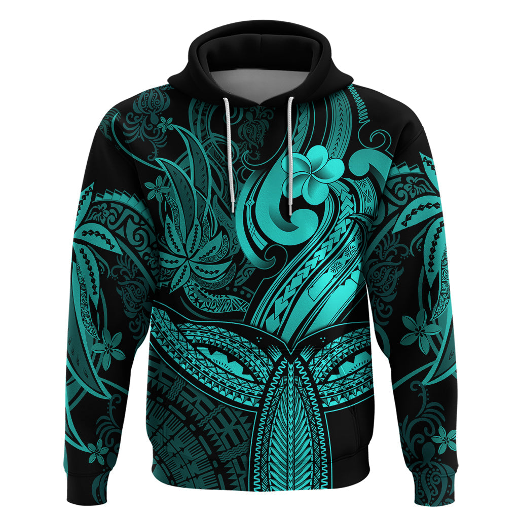 Polynesia Hoodie Whale Tale and Polynesian Sunset Plumeria Turquoise LT9
