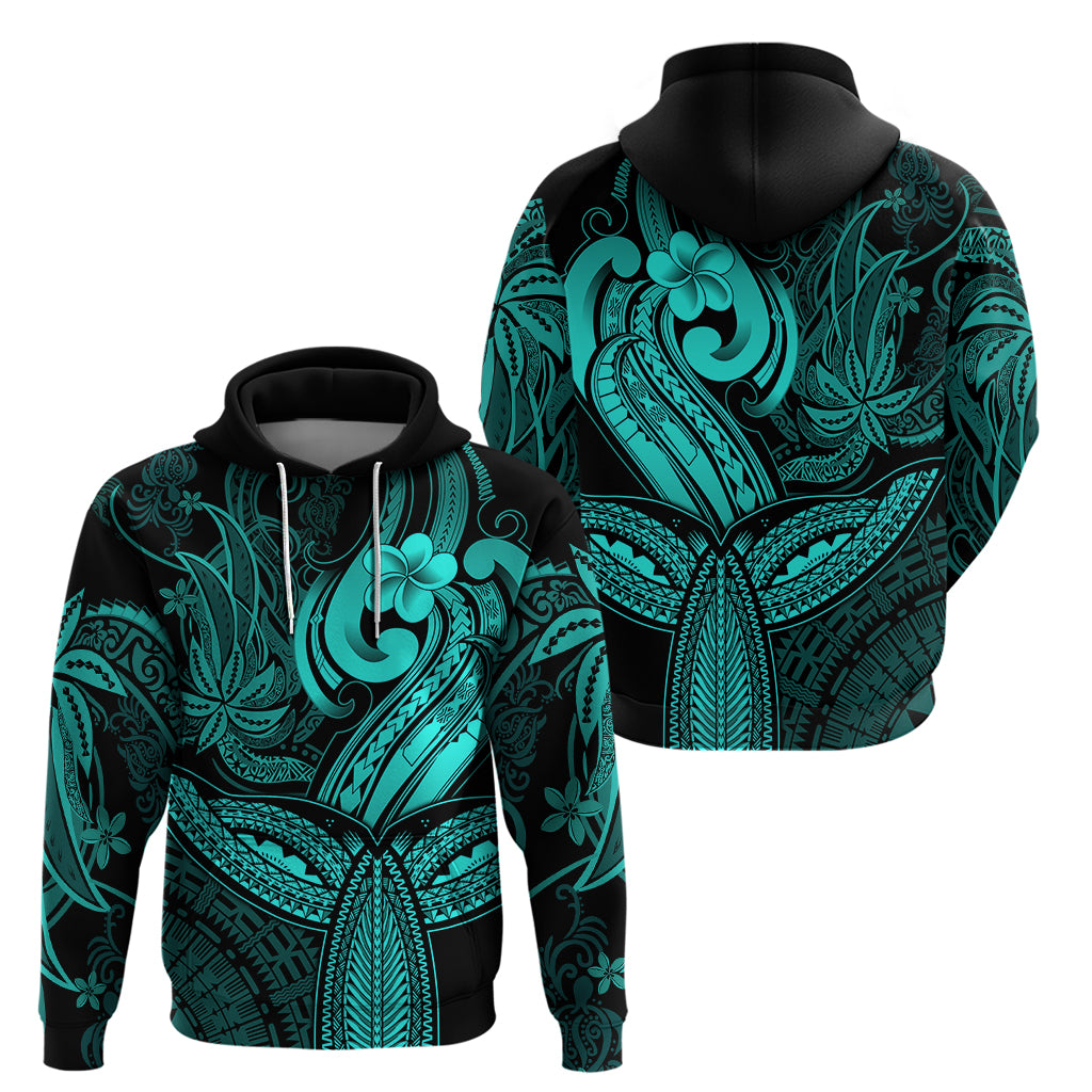 Polynesia Hoodie Whale Tale and Polynesian Sunset Plumeria Turquoise LT9