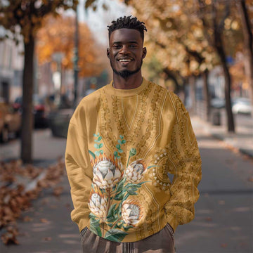 Afro King Proteas Dashiki Motif Sweatshirt Gold Style LT9