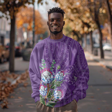 Afro King Proteas Dashiki Motif Sweatshirt Violet Style LT9