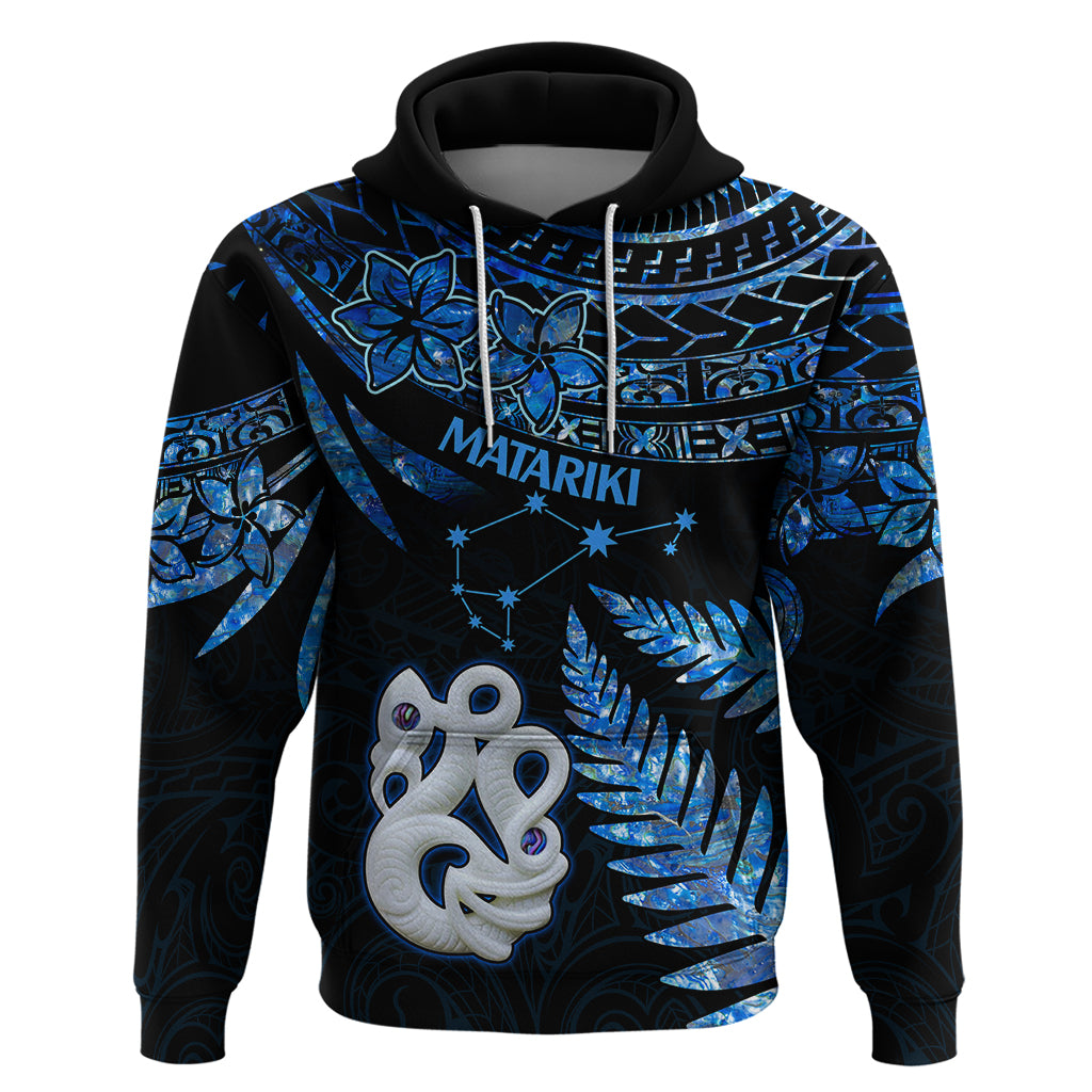 Matariki New Zealand Hoodie Maori Manaia with Paua Shell - Blue LT9
