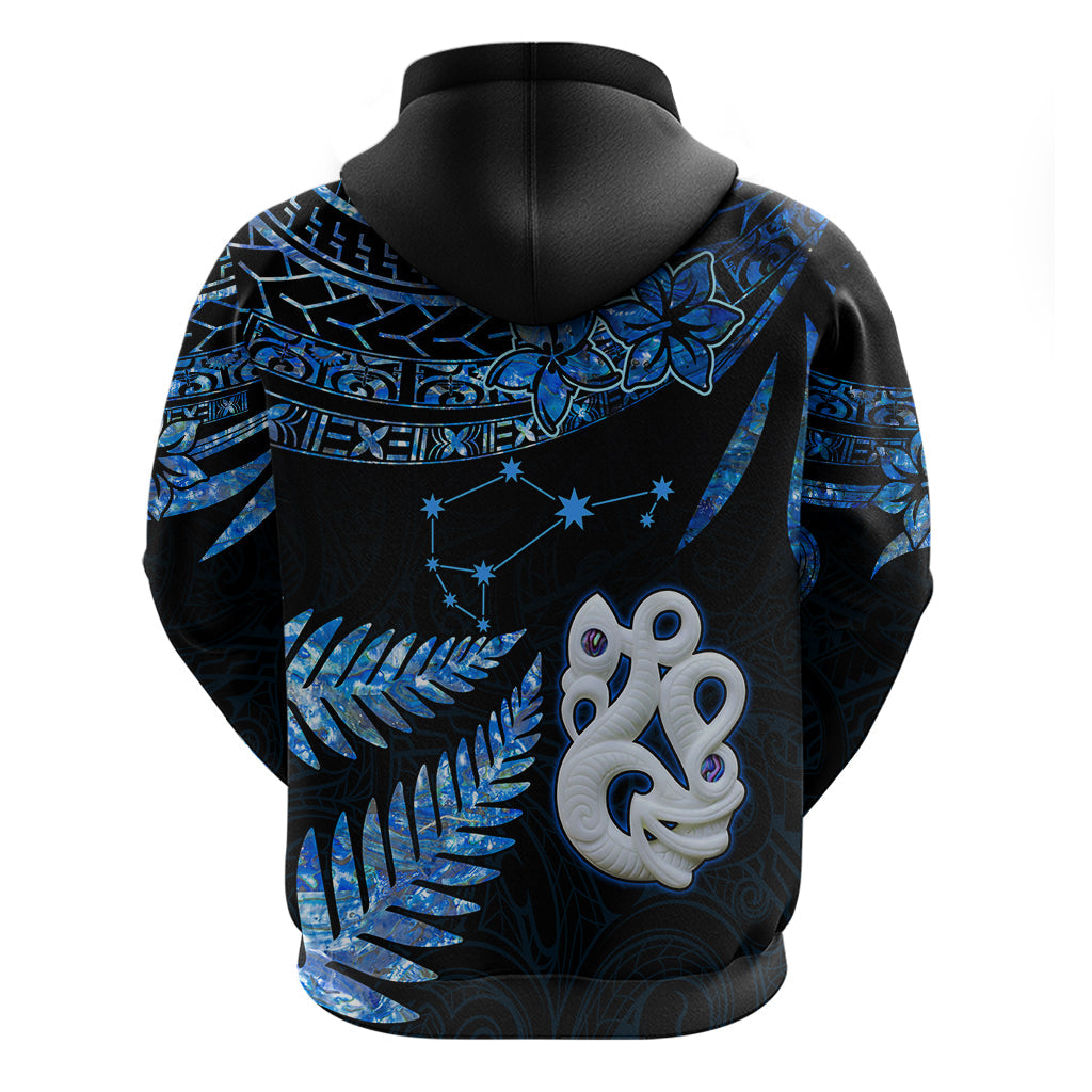 Matariki New Zealand Hoodie Maori Manaia with Paua Shell - Blue LT9