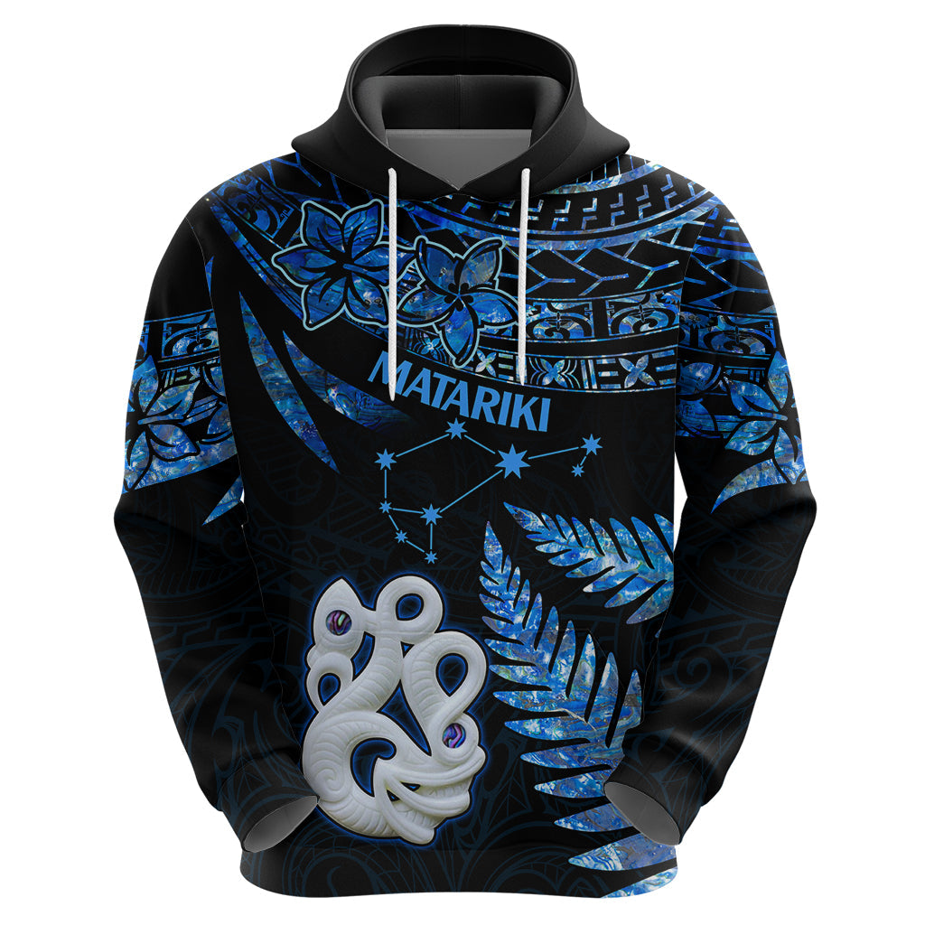 Matariki New Zealand Hoodie Maori Manaia with Paua Shell - Blue LT9