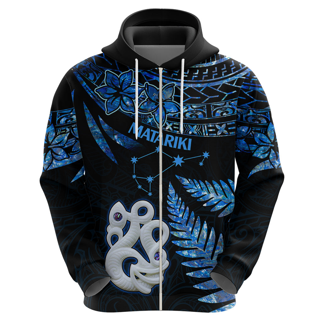 Matariki New Zealand Hoodie Maori Manaia with Paua Shell - Blue LT9