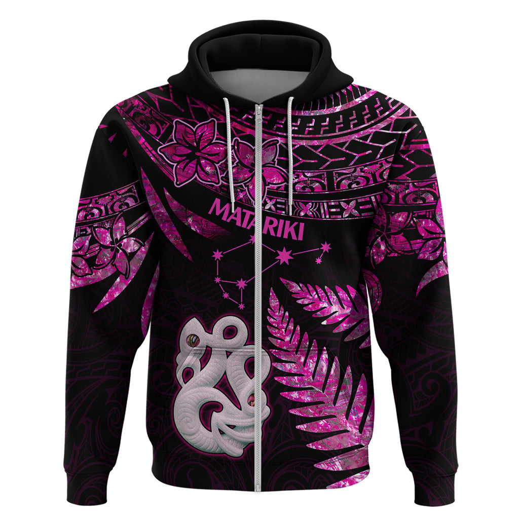 New Zealand Hoodie Matariki NZ Manaia with Paua Shell - Pink LT9