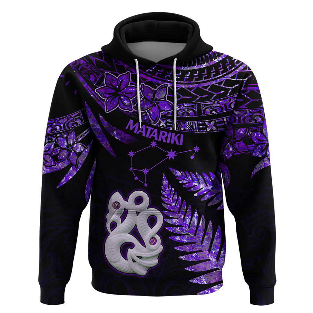 New Zealand Hoodie Matariki NZ Manaia with Paua Shell - Purple LT9
