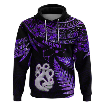 New Zealand Hoodie Matariki NZ Manaia with Paua Shell - Purple LT9