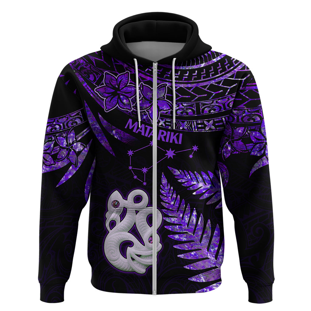 New Zealand Hoodie Matariki NZ Manaia with Paua Shell - Purple LT9