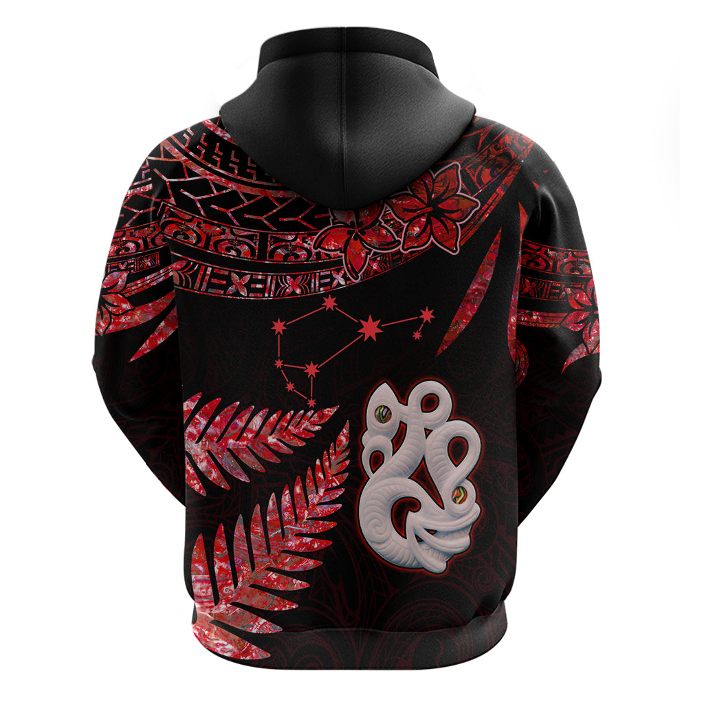 Matariki Hoodie NZ New Year Manaia with Paua Shell - Red LT9