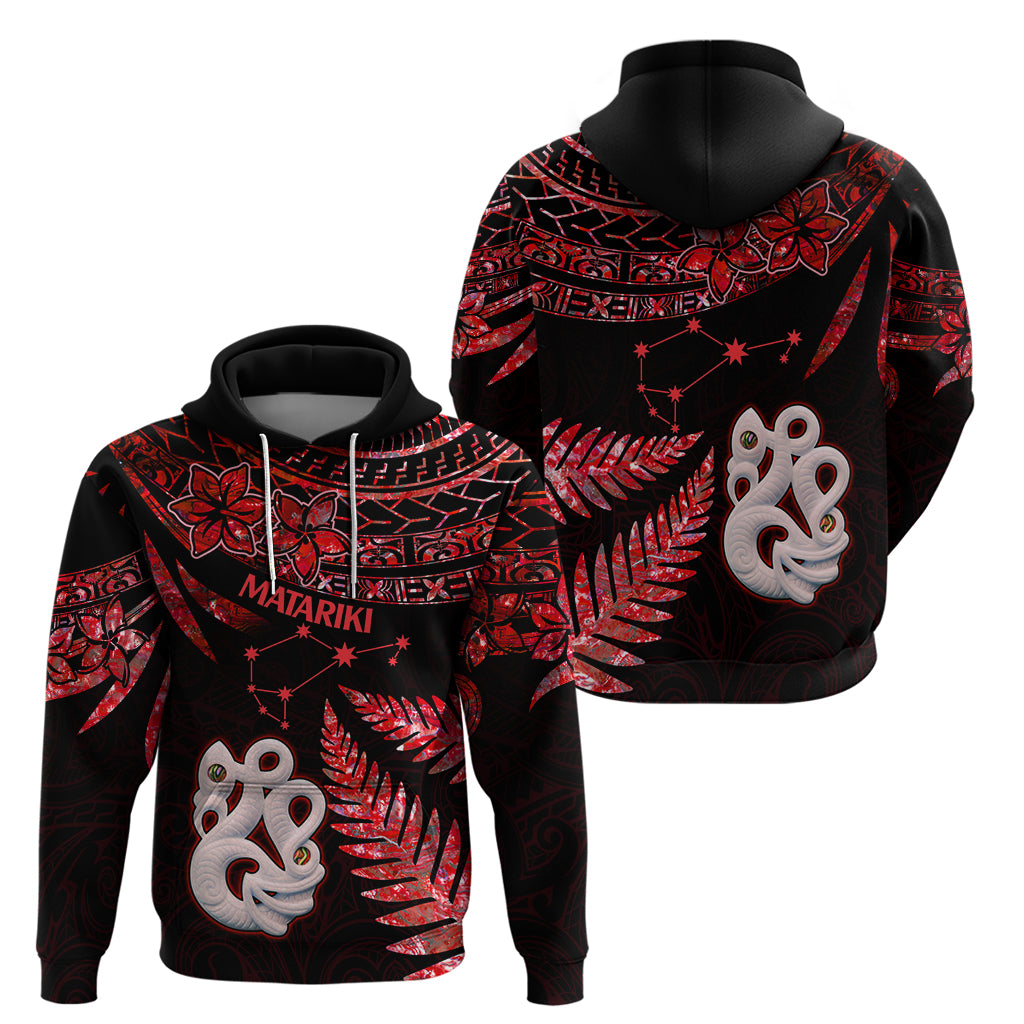 Matariki Hoodie NZ New Year Manaia with Paua Shell - Red LT9
